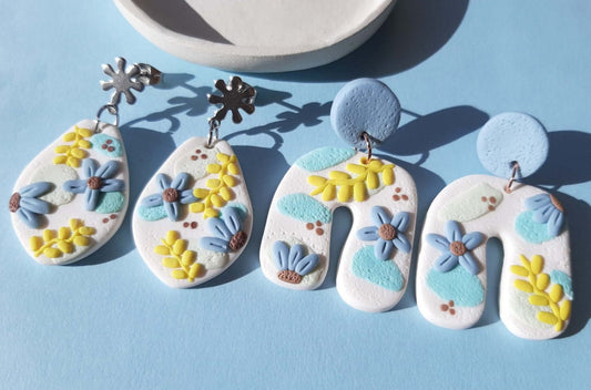 Boho flower polymer clay earrings