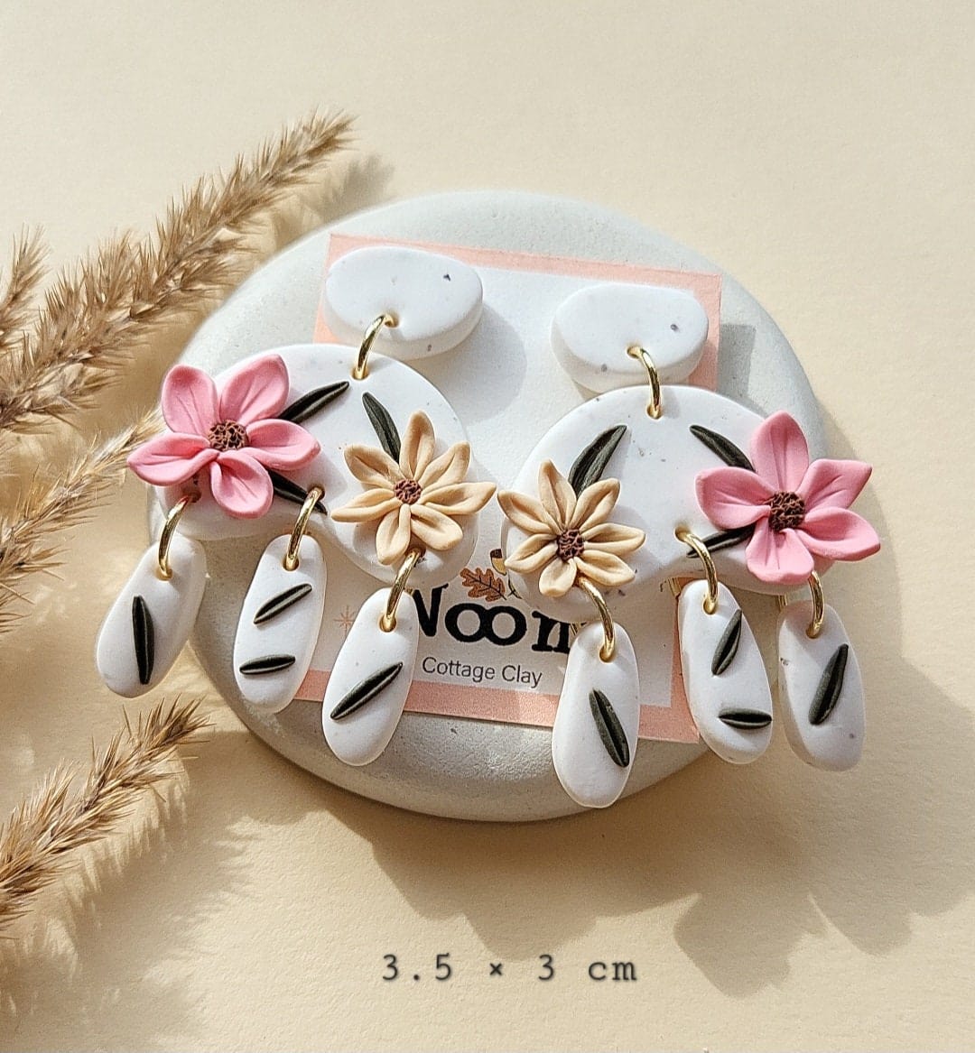 Handmade boho clay flower earrings