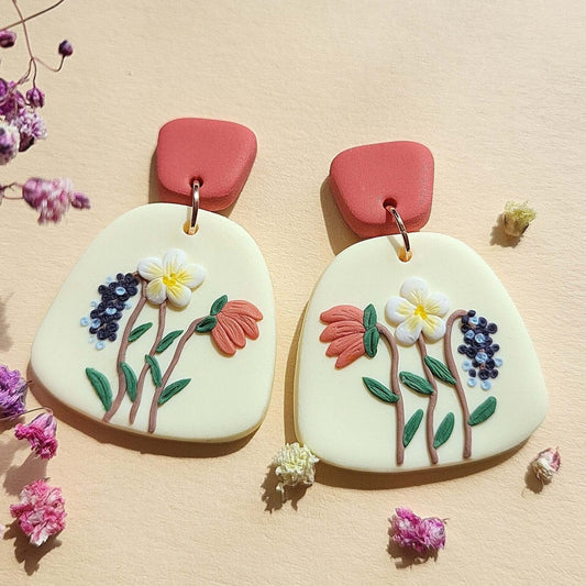 Cute boho flower clay earrings