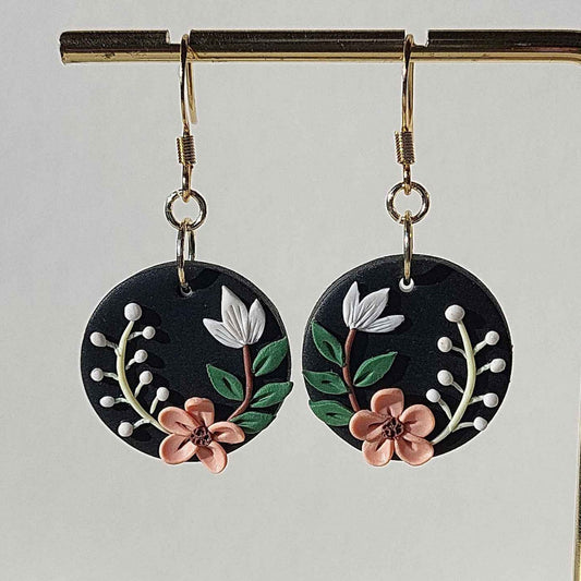 Handmade boho flower polymer clay earrings