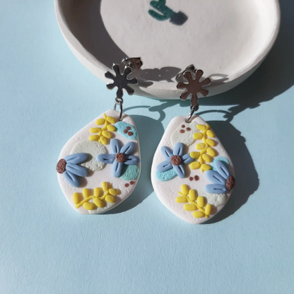 Handmade boho flower polymer clay earrings