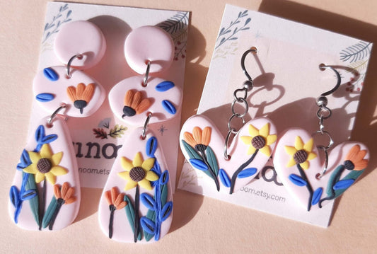 Boho polymer clay flower earrings