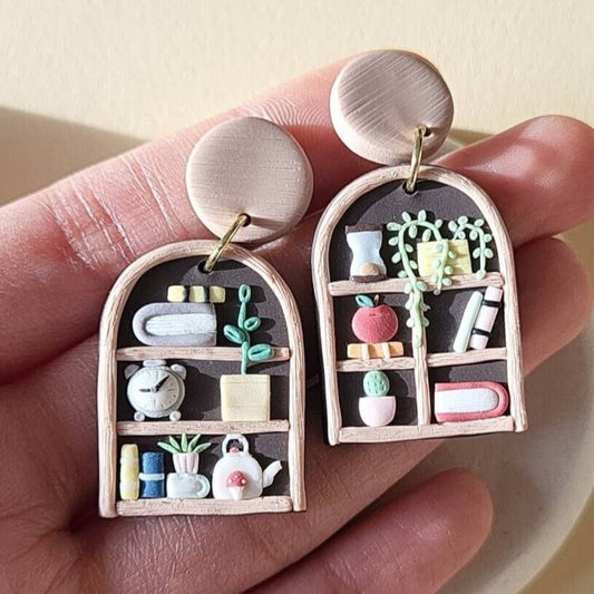 Bookshelf and plant earrings - Rankų darbo auskarai su knygomis ir augalais