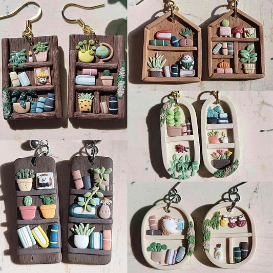 Handmade bookshelf earrings polymer clay