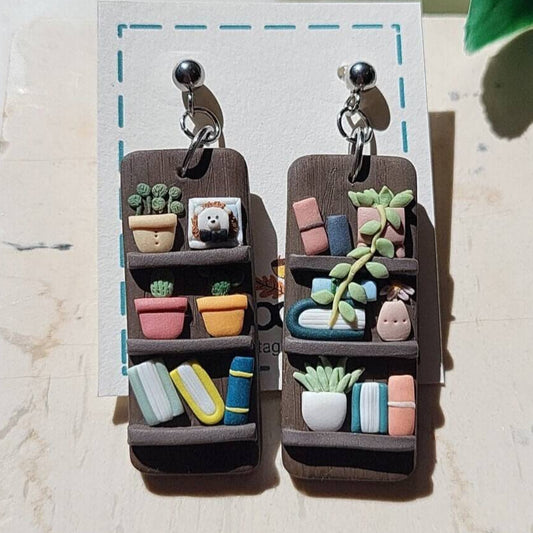 Unique bookshelf earrings