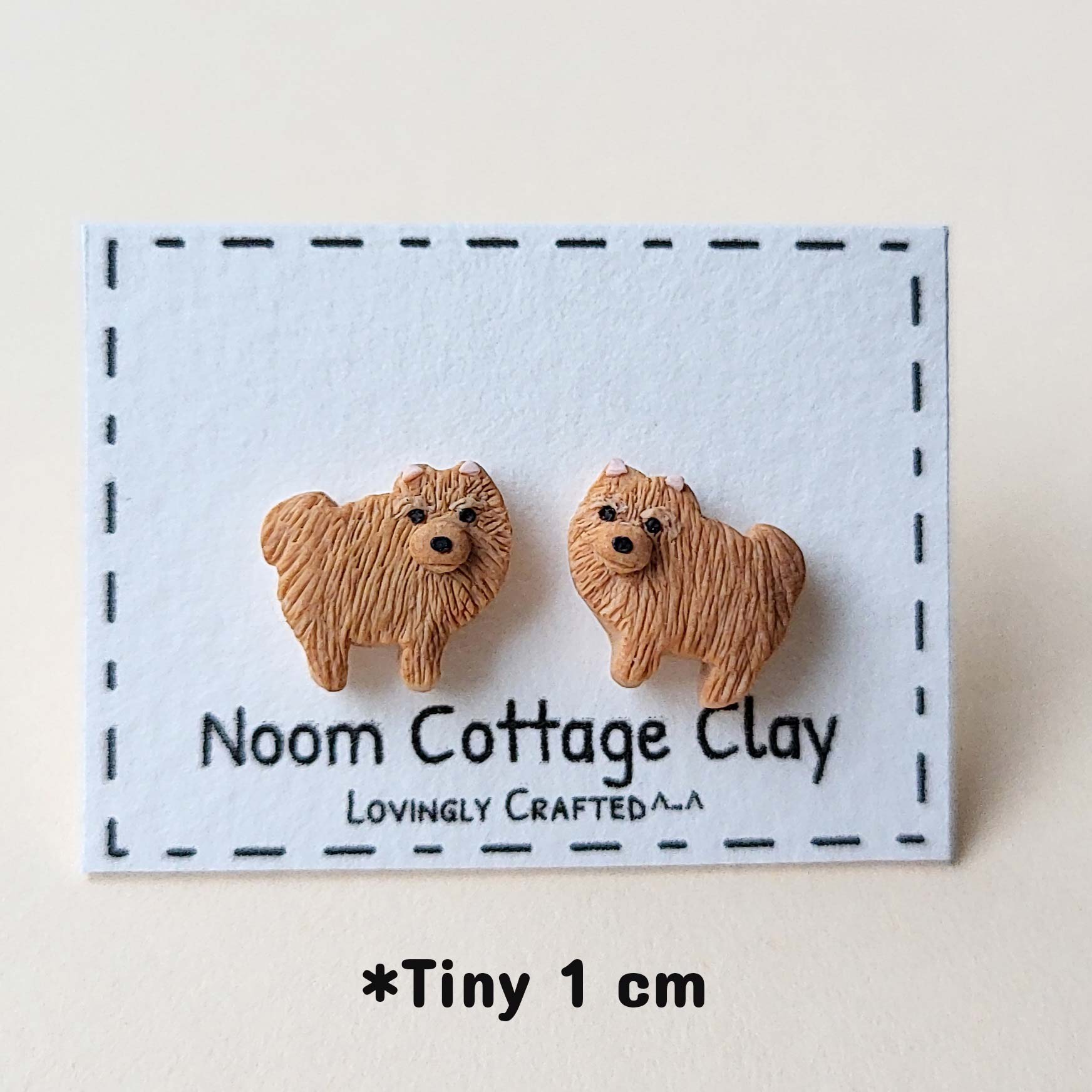 Brown Spitz dog stud earrings