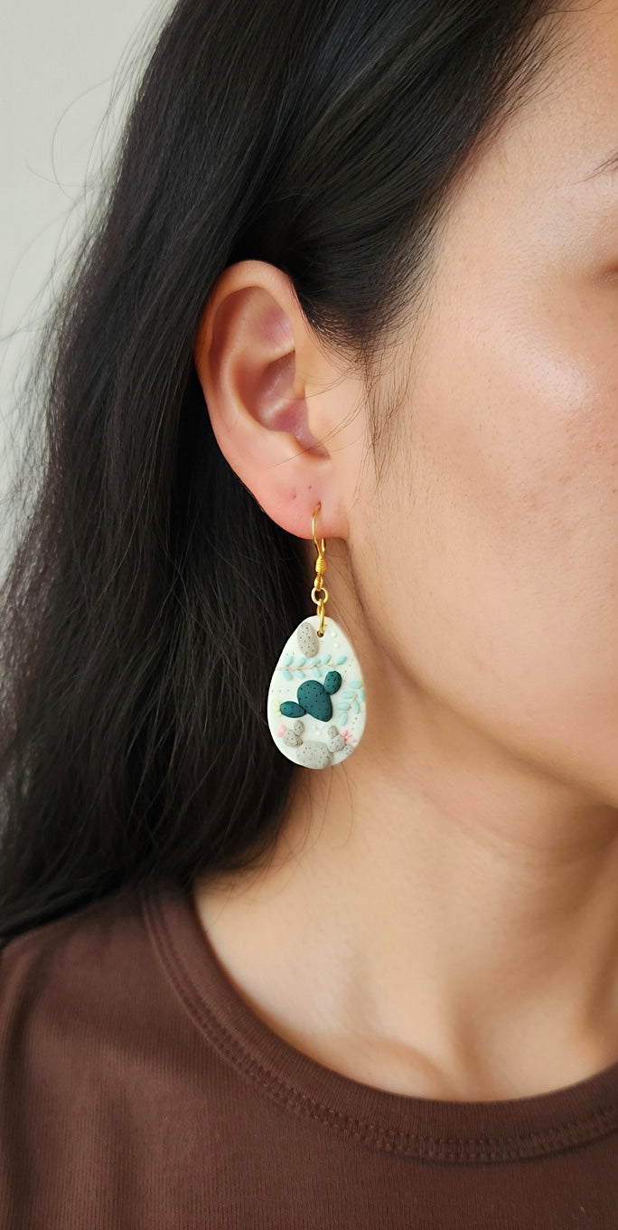 Handmade polymer clay cactus earrings