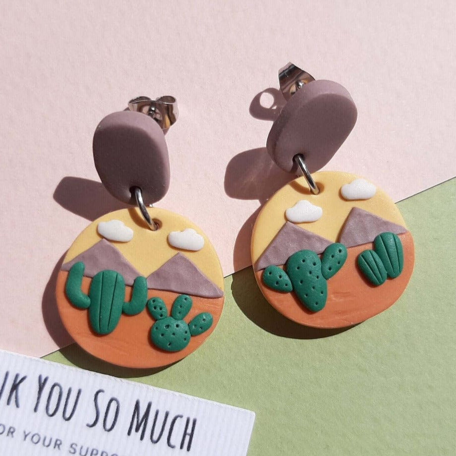 Cactus desert polymer clay earrings - nature inspired jewelry gift for her