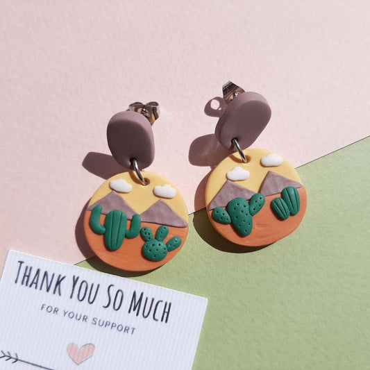 Cactus desert polymer clay earrings - nature inspired jewelry gift for her