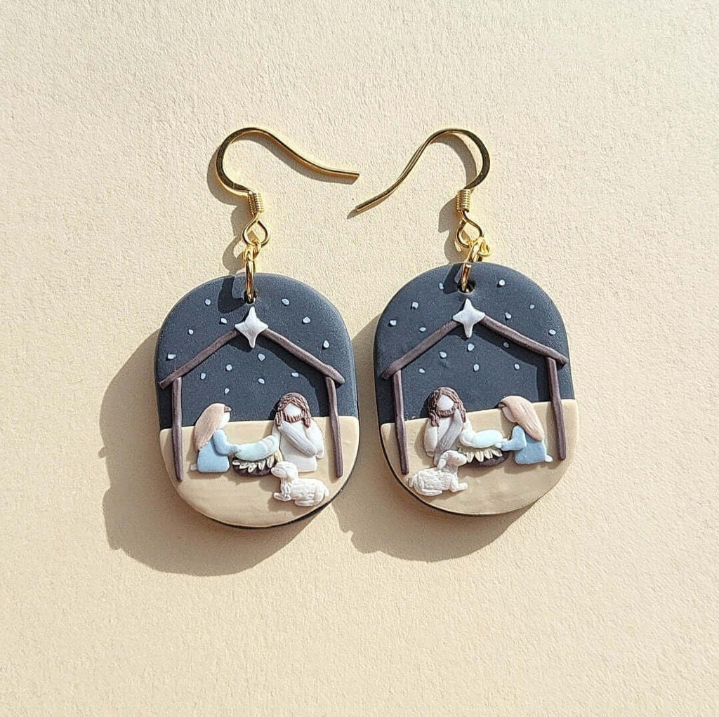 Handmade Christmas nativity scene earrings
