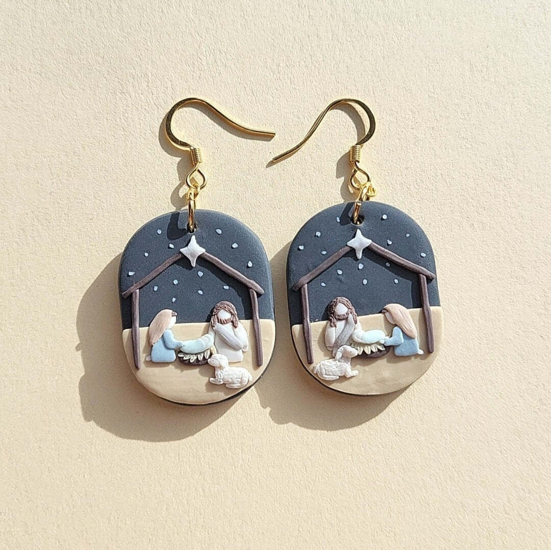 Handmade Christmas nativity scene earrings