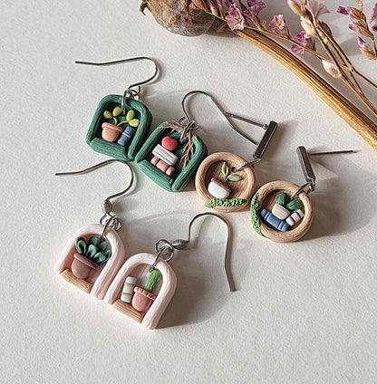 Polymer clay small dangle plant earrings