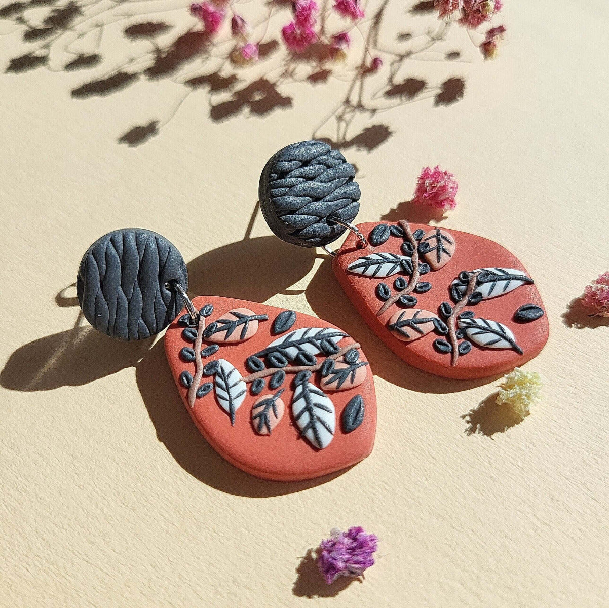 Polymer clay leaf earrings