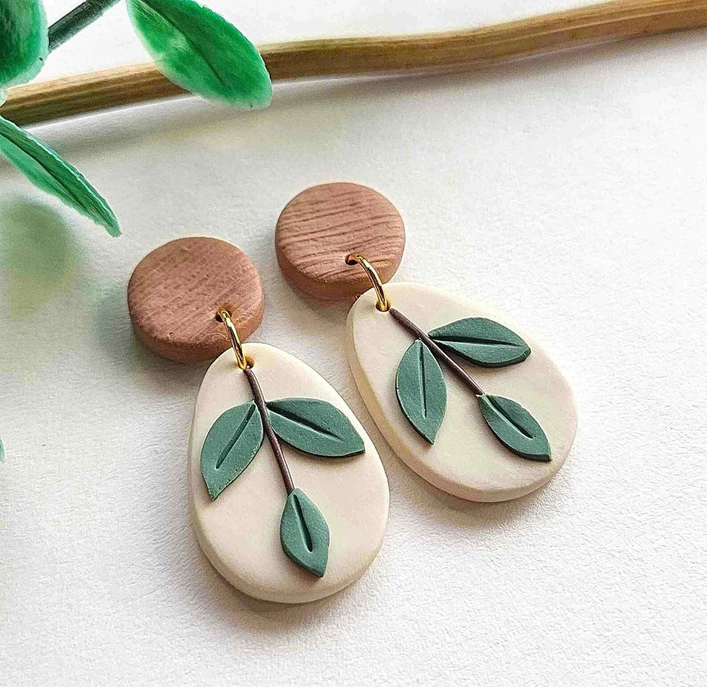 Polymer clay leaf earrings