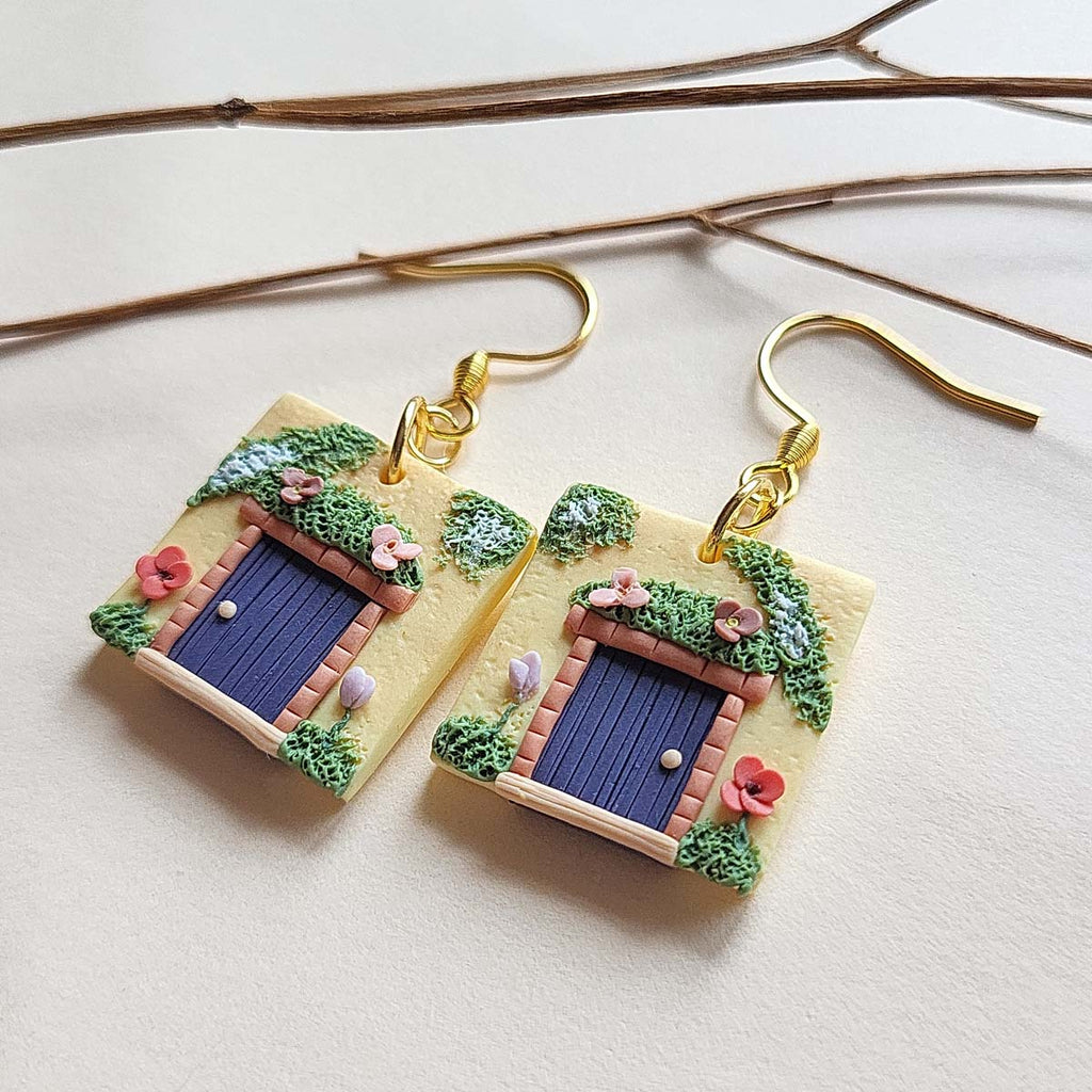 Fairy house earrings polymer clay handmade