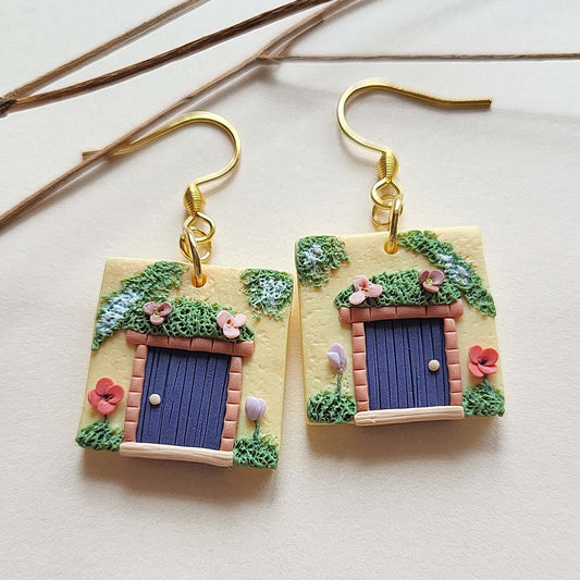 Fairytale house earrings polymer clay handmade