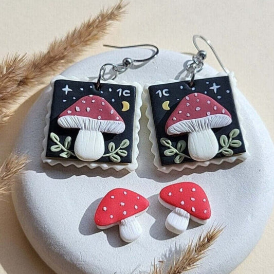 Cottagecore mushroom earrings - Rankų darbo auskarai su grybu