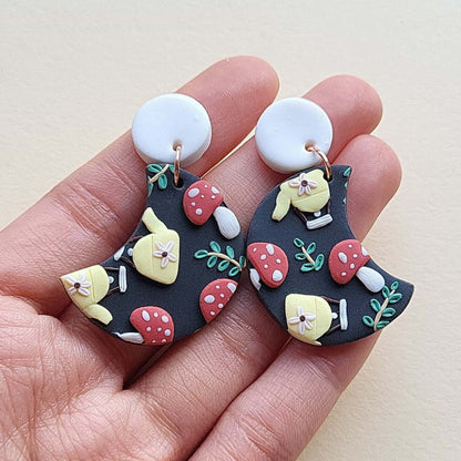 Cottagecore mushroom teapot earrings