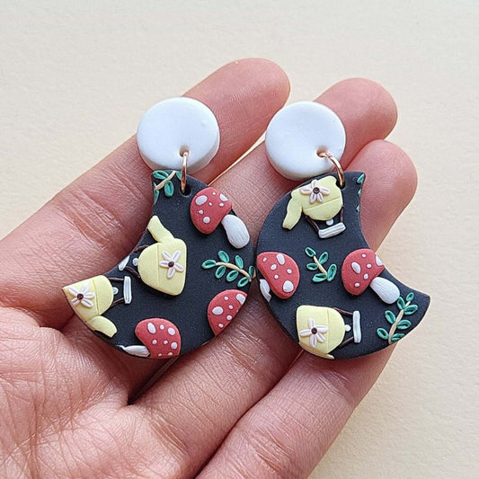 Cottagecore mushroom teapot earrings