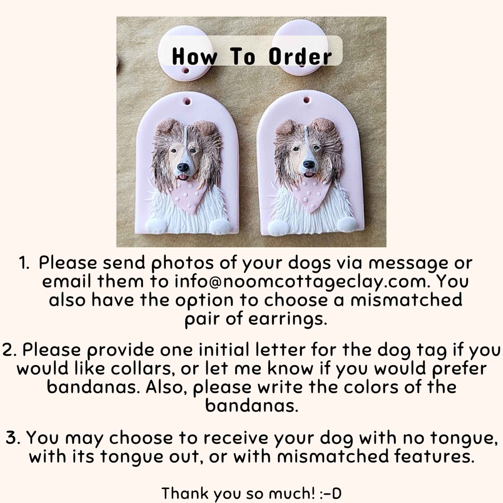 Custom pet memorial jewelry, handmade polymer clay dog earrings