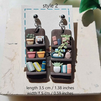 Wooden bookshelf earrings dangle