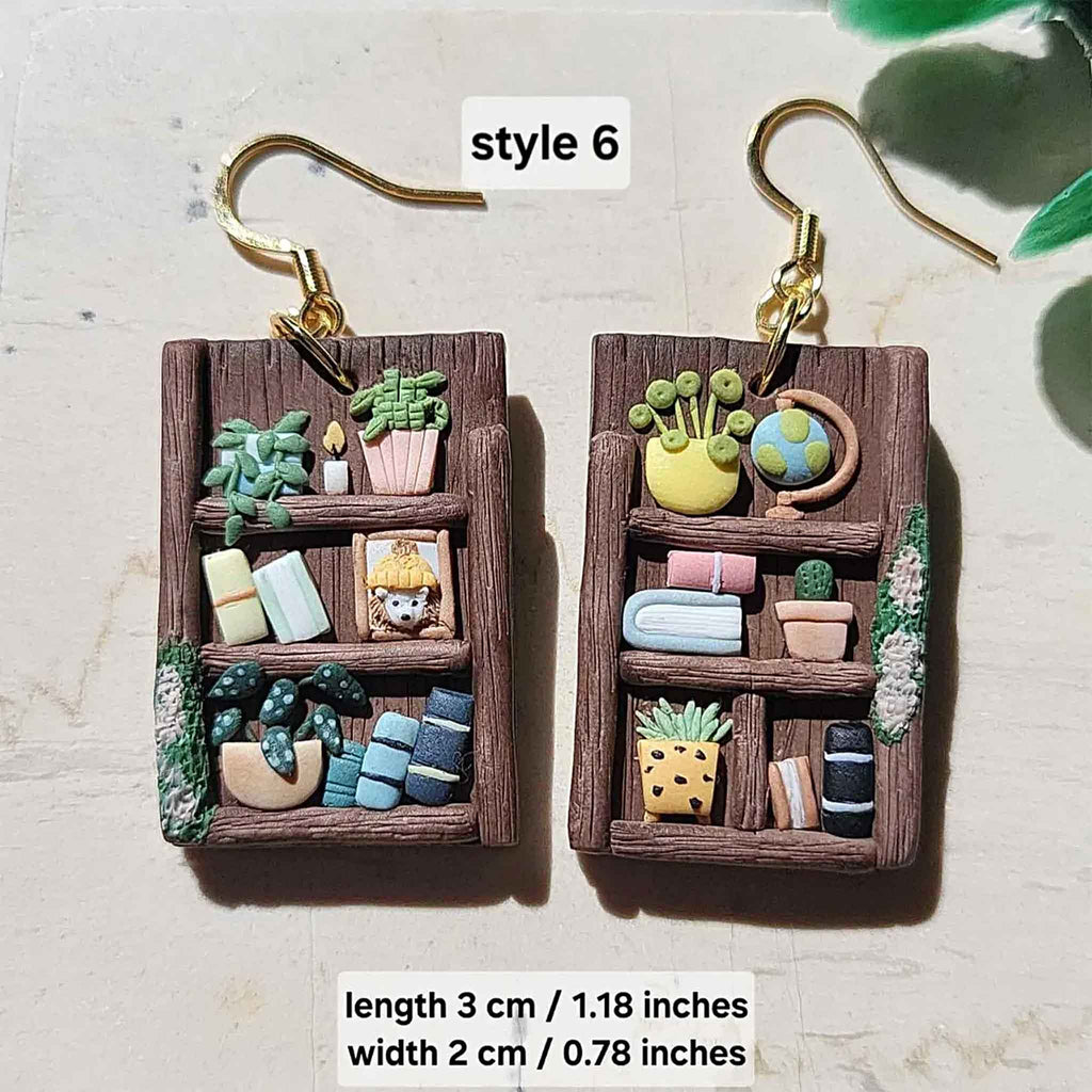 Cute cottagecore bookshelf earrings dangle