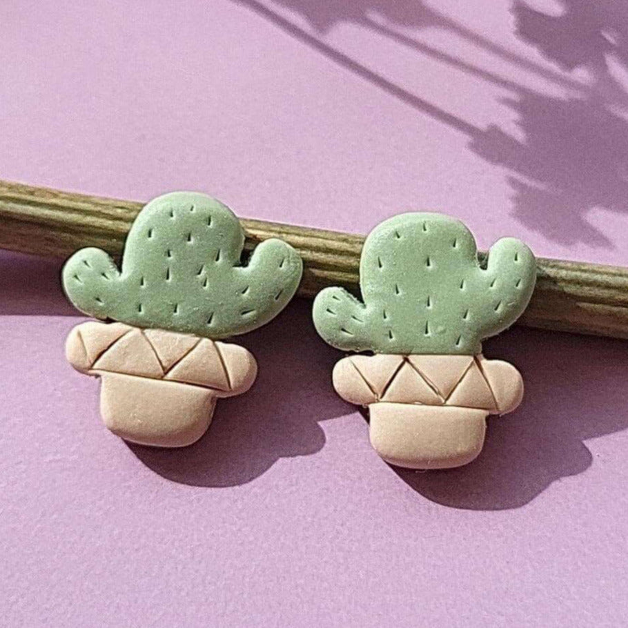 Small cactus in pot stud earrings