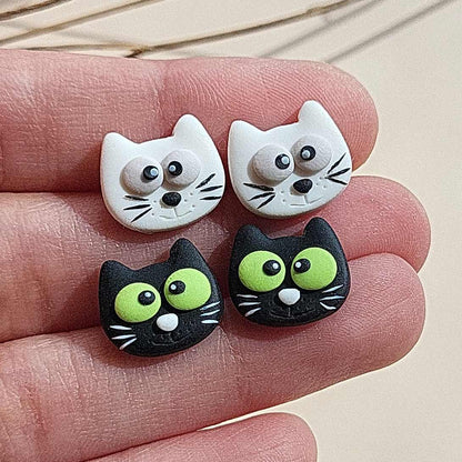 Cute funny cat stud earrings handmade gift for cat lovers -Rankų darbo auskarai su kate