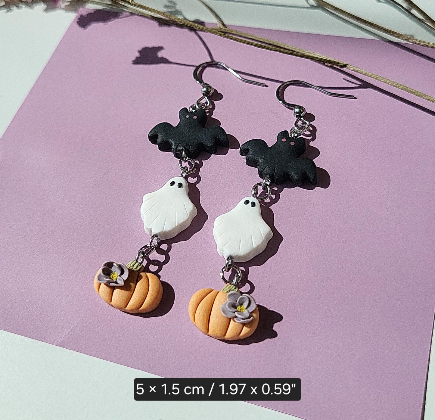 Cute dangle Halloween ghost polymer clay earrings