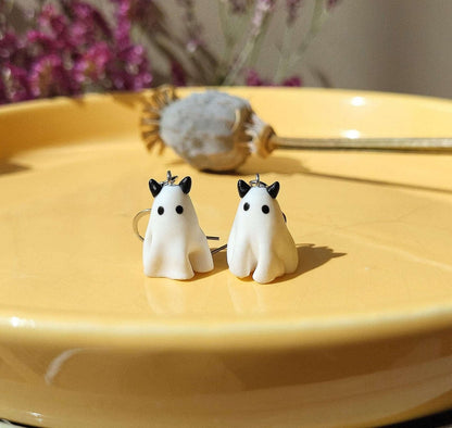 Halloween devil horn ghost earrings