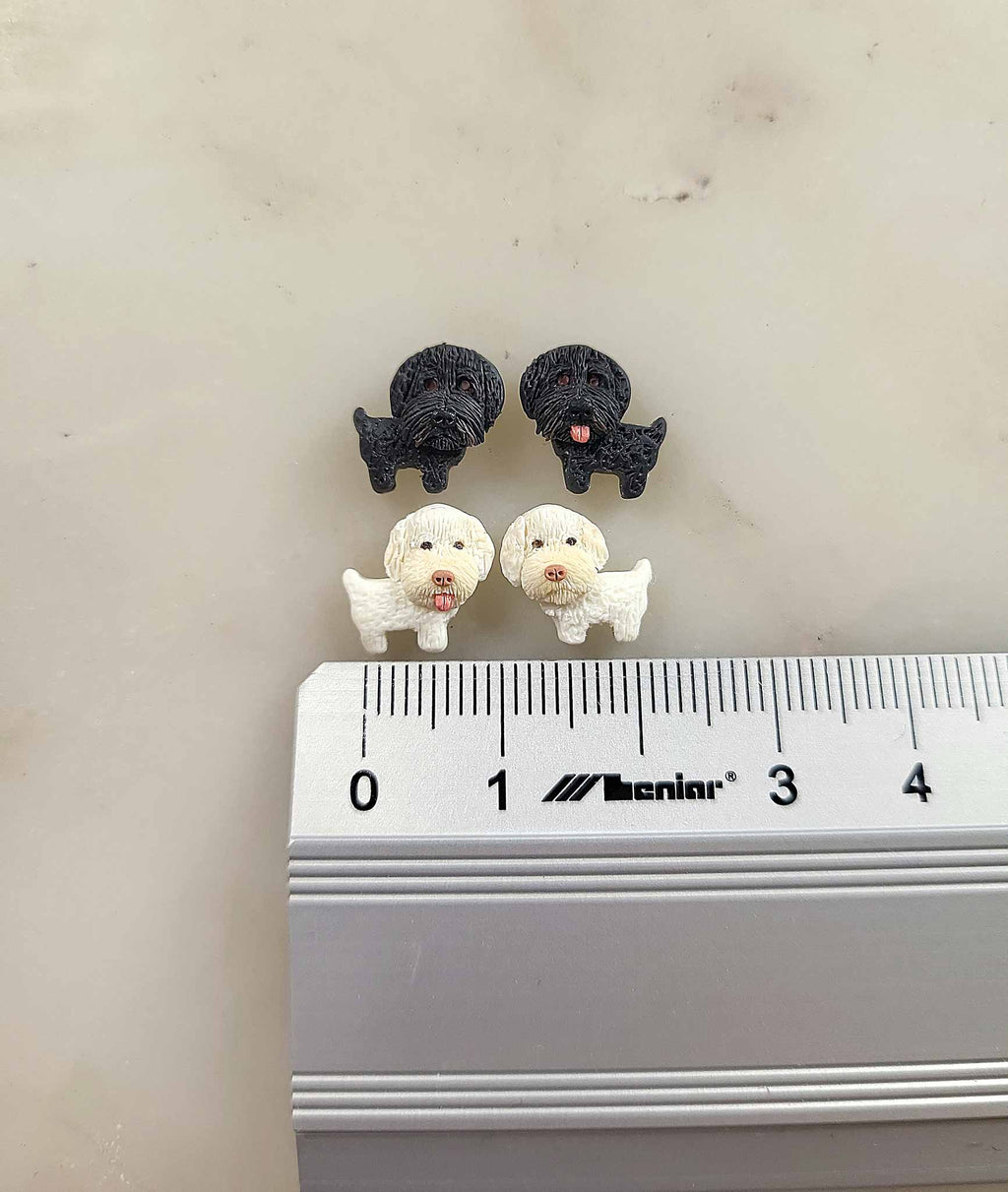 black and white Doodle dog stud earrings