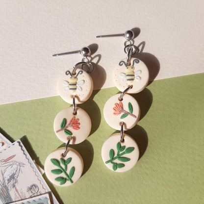 Small drop flower clay earrings