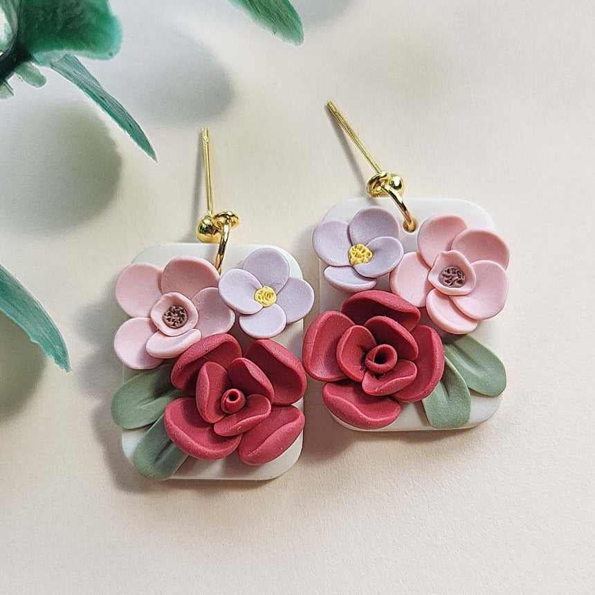 Handmade flower polymer clay earrings - Rankų darbo auskarai su gėlėmis