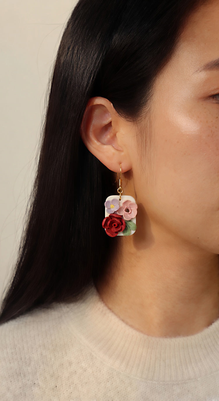 Cute handmade flower polymer clay earrings - summer jewelry gift for women