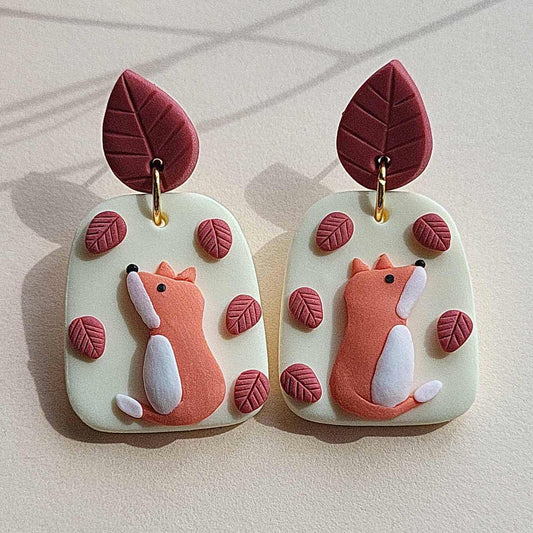 Cute autumn fox polymer clay earrings