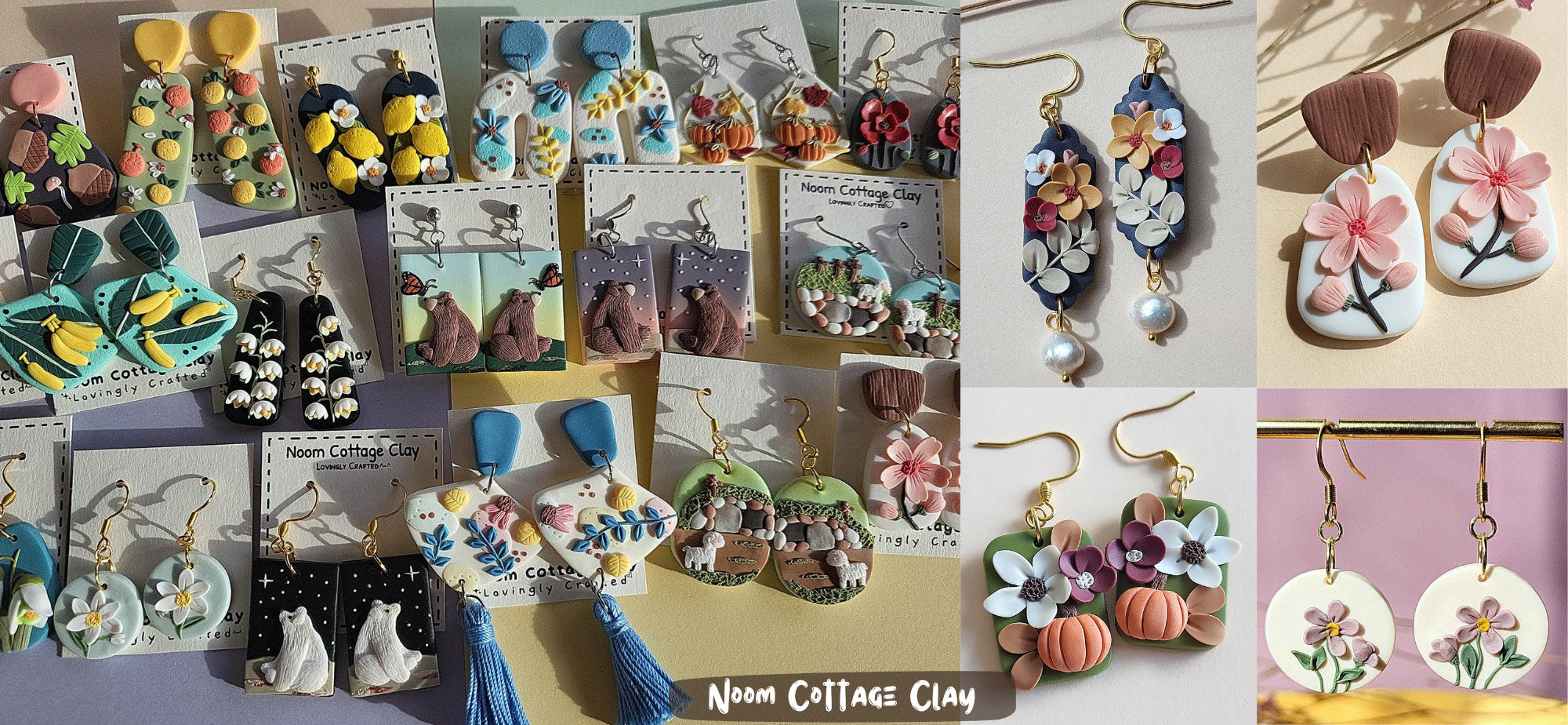Cute and fun handmade polymer clay earrings - Rankų darbo auskarai su gėle ir gyvūnu