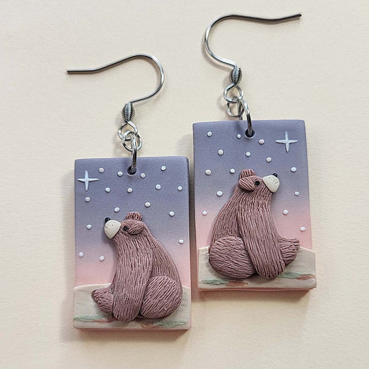 Handmade Grizzly bear polymer clay earrings, cute bear lover jewelry gift for women – Rankų darbo auskarai su meškiukais 