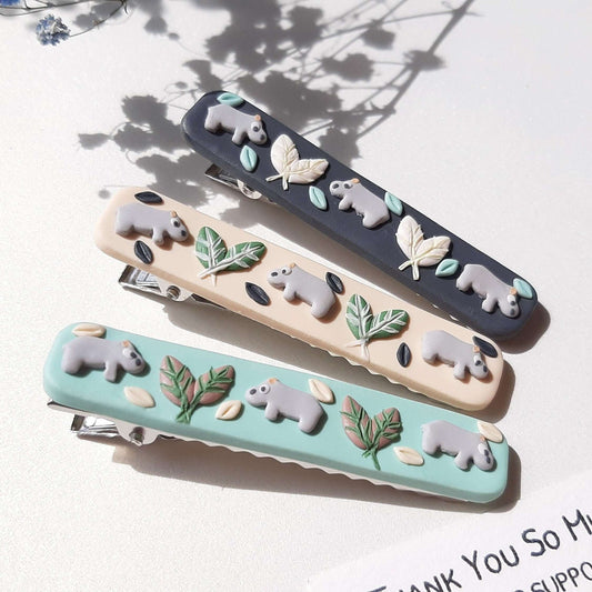 Cute handmade hippo hairclip - Rankų darbo plaukų segtukas „Begemotas