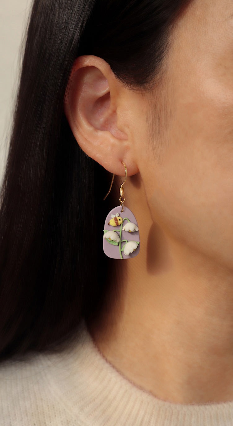 Handmade Lily of the valley flower polymer clay earrings