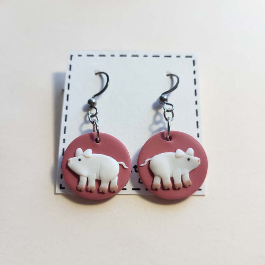 Cute handmade pig polymer clay earrings