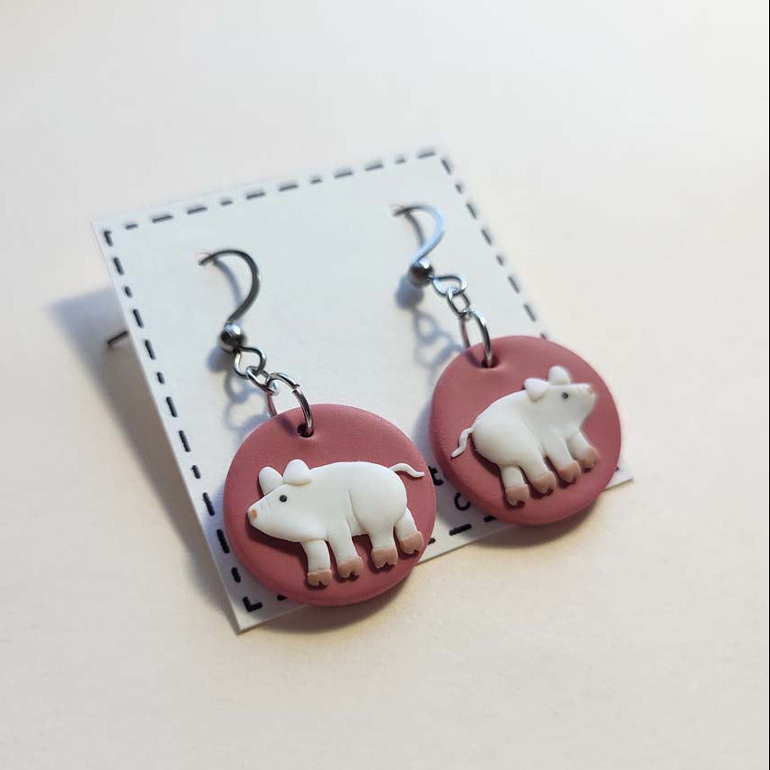 Cute handmade pig polymer clay earrings - Gift for pig lover