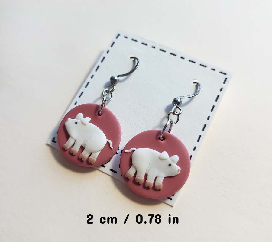 Cute handmade pig polymer clay earrings
