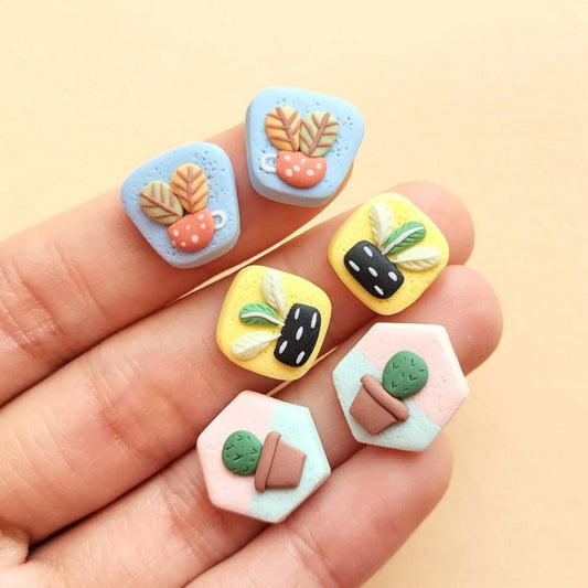 Polymer clay plant stud earrings