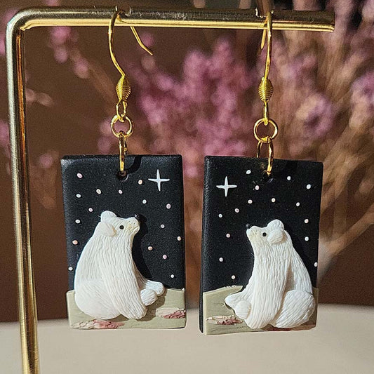 Handmade polar bear polymer clay earrings, cute polar bear jewelry gift – Rankų darbo auskarai su baltuoju lokiu