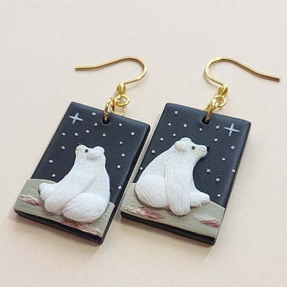 Polar bear polymer clay earrings, cute polar bear jewelry gift – Rankų darbo auskarai su baltuoju lokiu