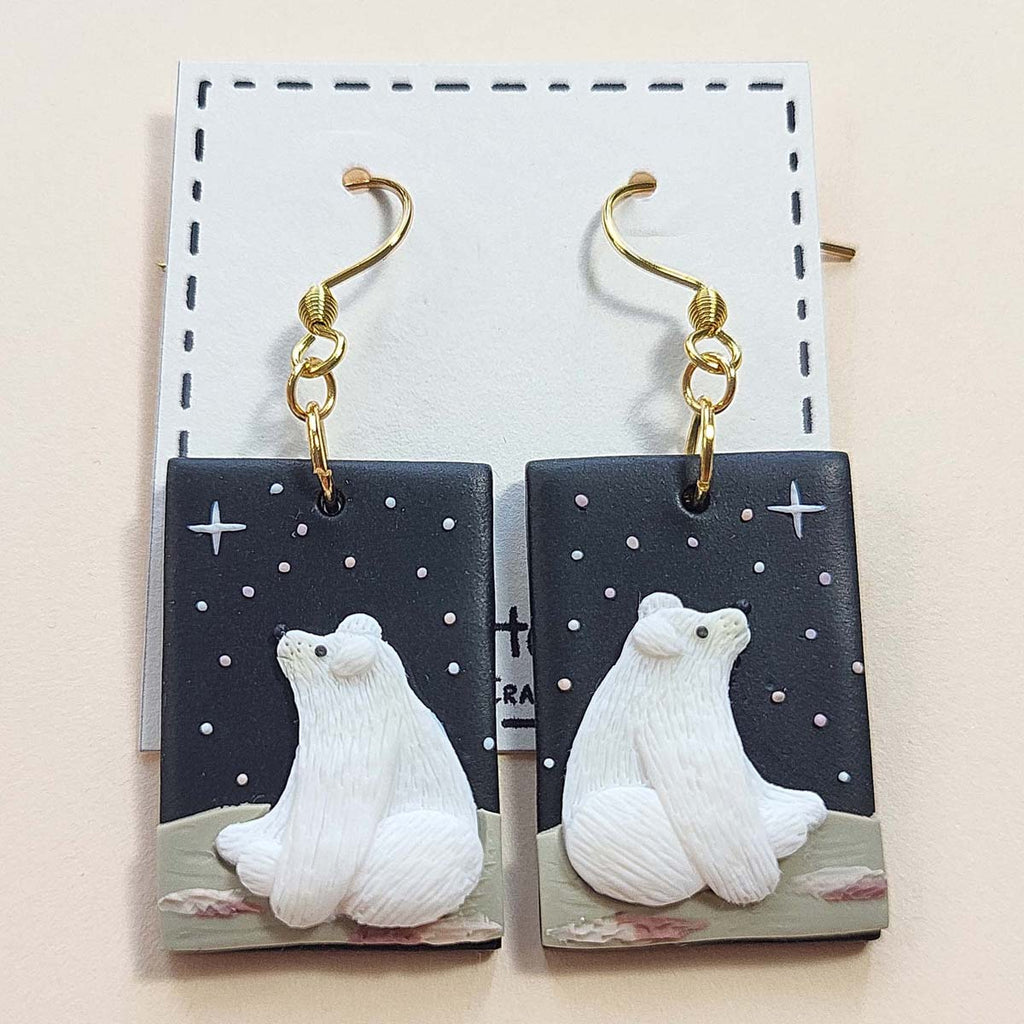 Handmade cute polar bear polymer clay earrings, cute polar bear jewelry gift – Rankų darbo auskarai su baltuoju lokiu