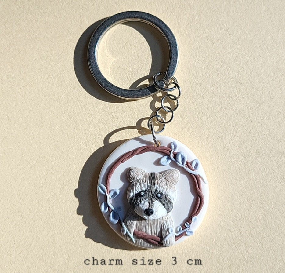Cute handmade raccoon keychain