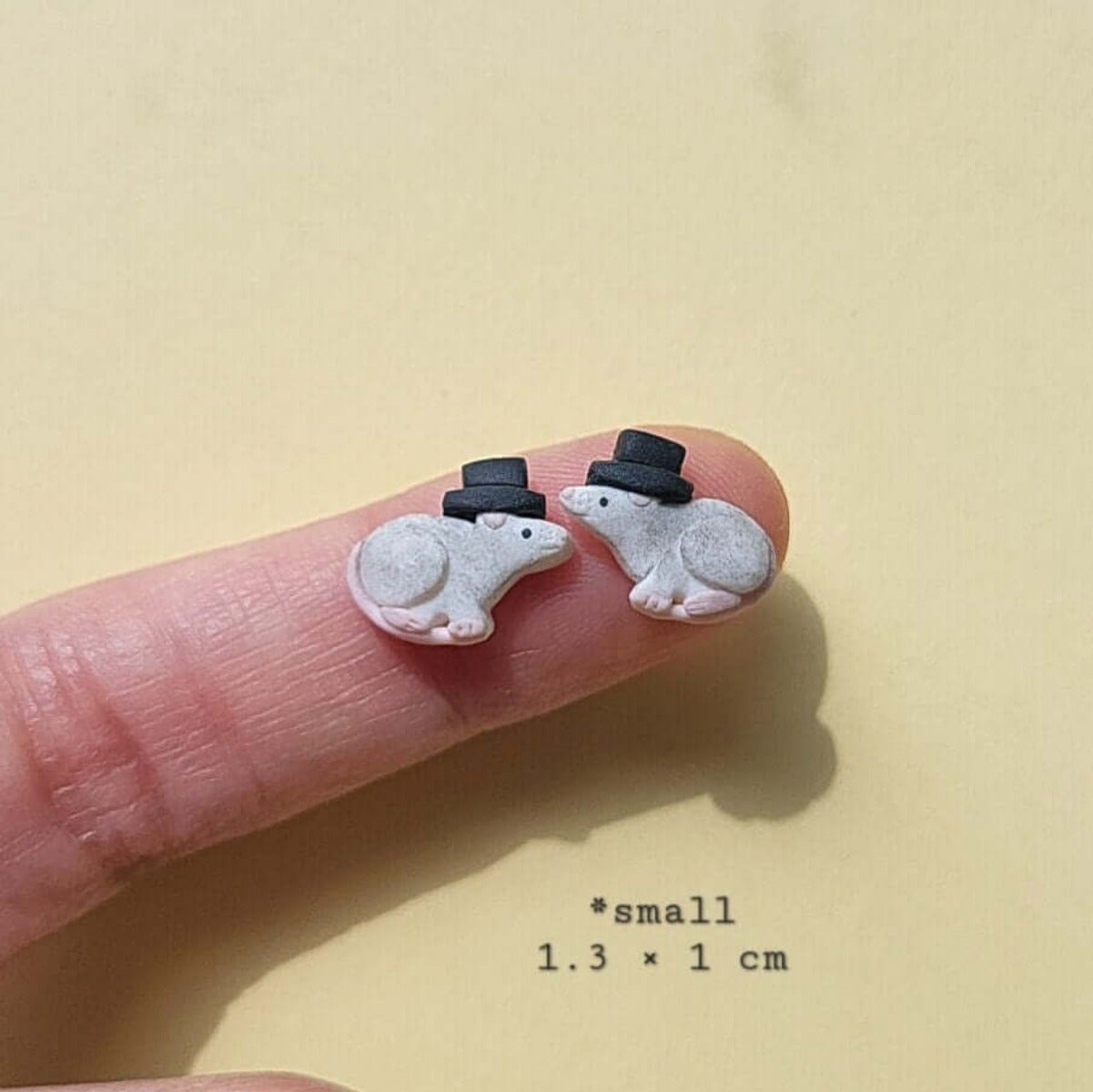 Cute rat gift idea | Handmade rat with top hat stud earrings