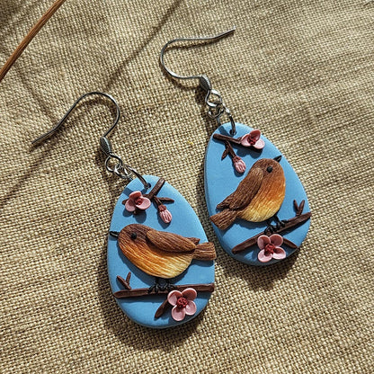 Handmade cute Robin bird polymer clay earrings - Rankų darbo auskarai „Liepsnelės“