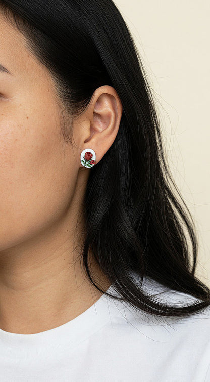 Handmade small rose stud earrings clay